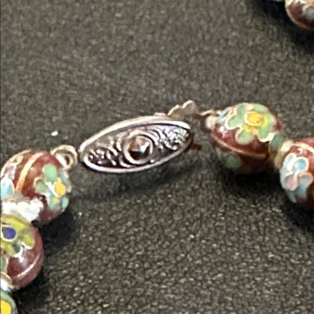 Chinese Cloisonné Box Clasp Hand Knotted 33” Necklace - Picture 8 of 12